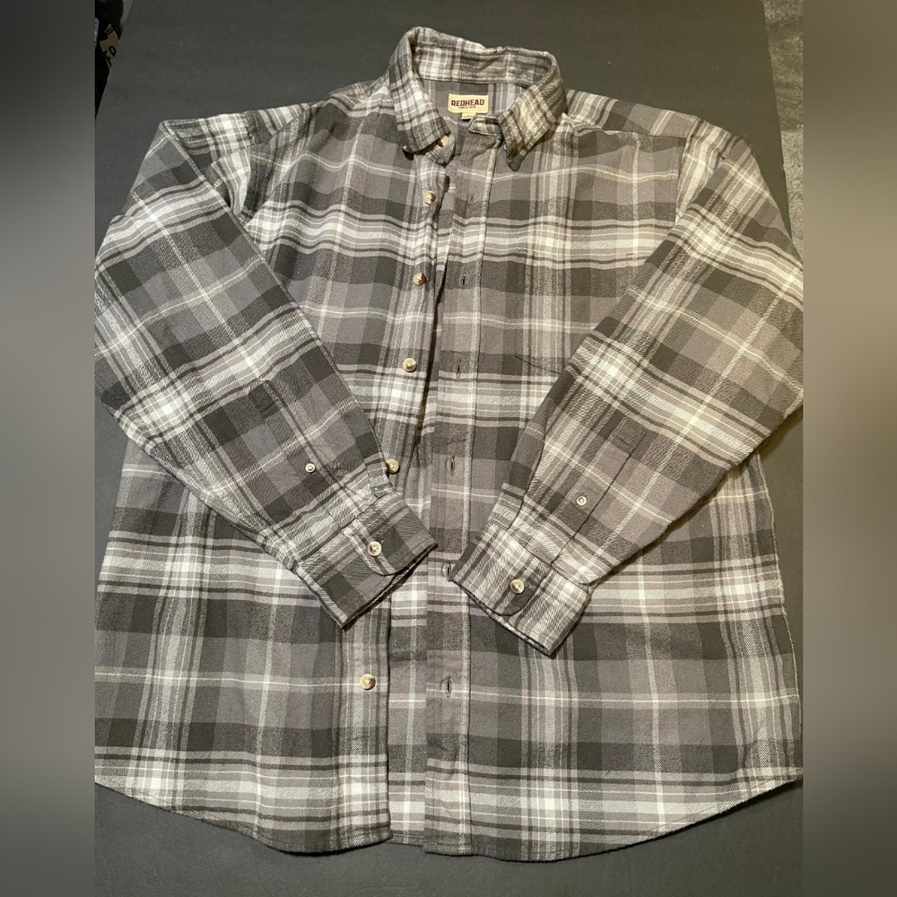 REDHEAD Gray Plaid Men's Shirt 100 % Cotton Size L